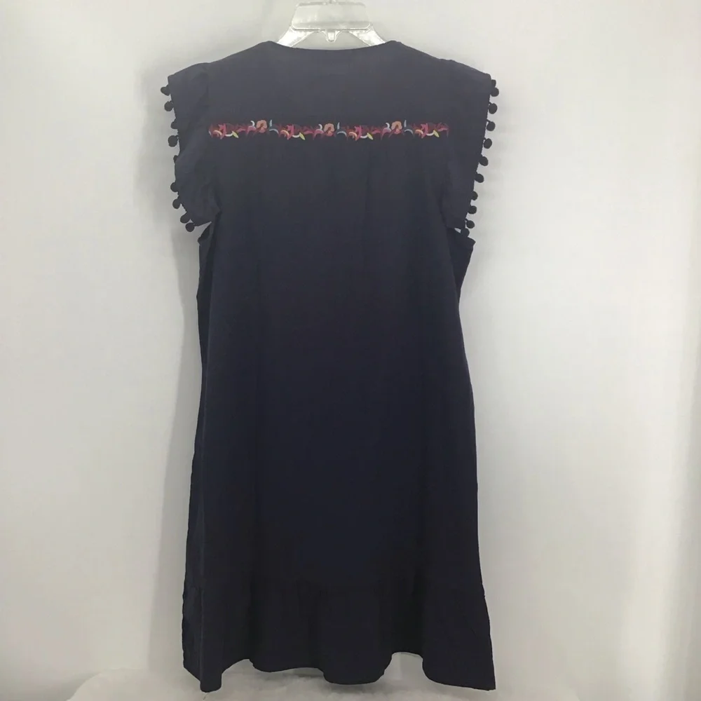 Kirundo NWT Embroidered Fringe Sleeve Mini Dress Casual Beach Navy Size Small - Picture 5 of 8